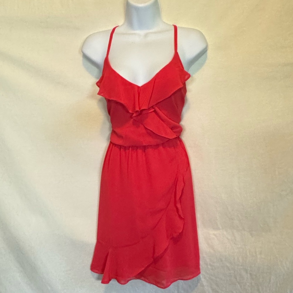 F-175 IZ Byer Red‎ Ruffle Lined Sleeveless Elastic Waist Summer Dress Size M